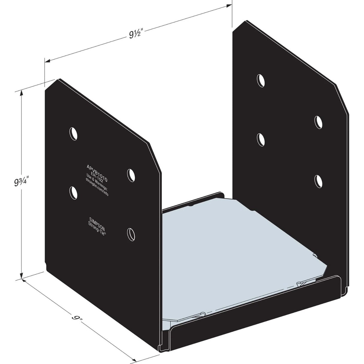 Simpson Strong-Tie APVB1010 (10x10) Outdoor Adjustable Post Base - ZMAX/Black Powder Coated - 2