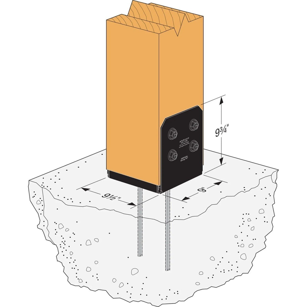 Simpson Strong-Tie APVB1010 (10x10) Outdoor Adjustable Post Base - ZMAX/Black Powder Coated - 3