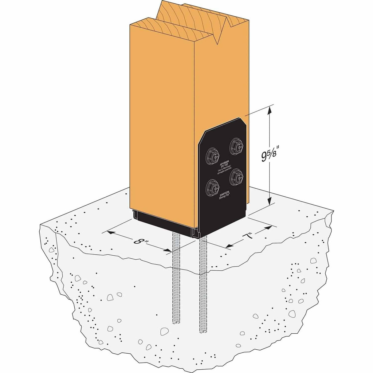 Simpson Strong-Tie APVB88DSP Avant Collection ZMAX Black Post Base Side Plate (2 Pack) - 4