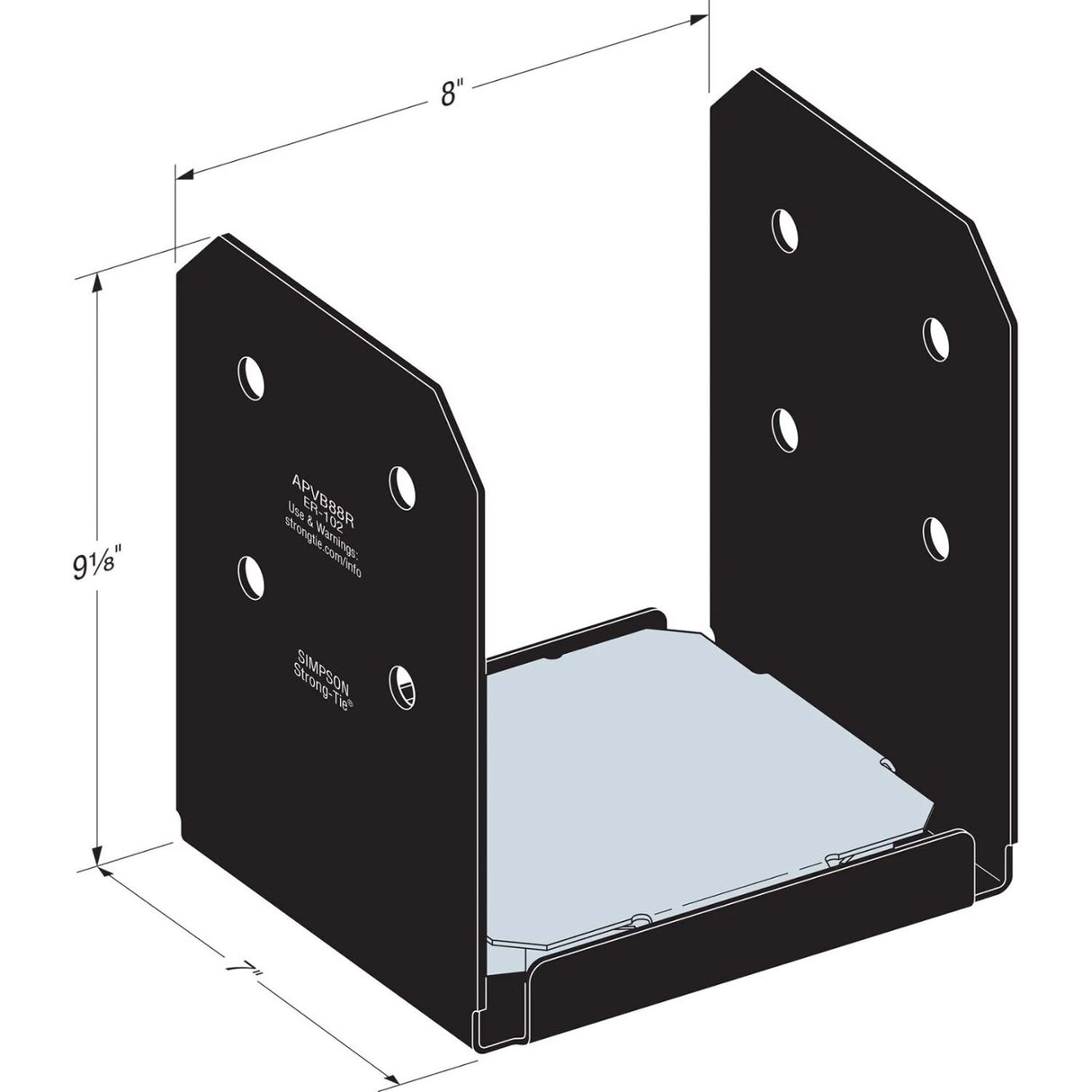 Simpson Strong-Tie APVB88R (8x8 Rough) Outdoor Adjustable Post Base - ZMAX/Black Powder Coated - 2