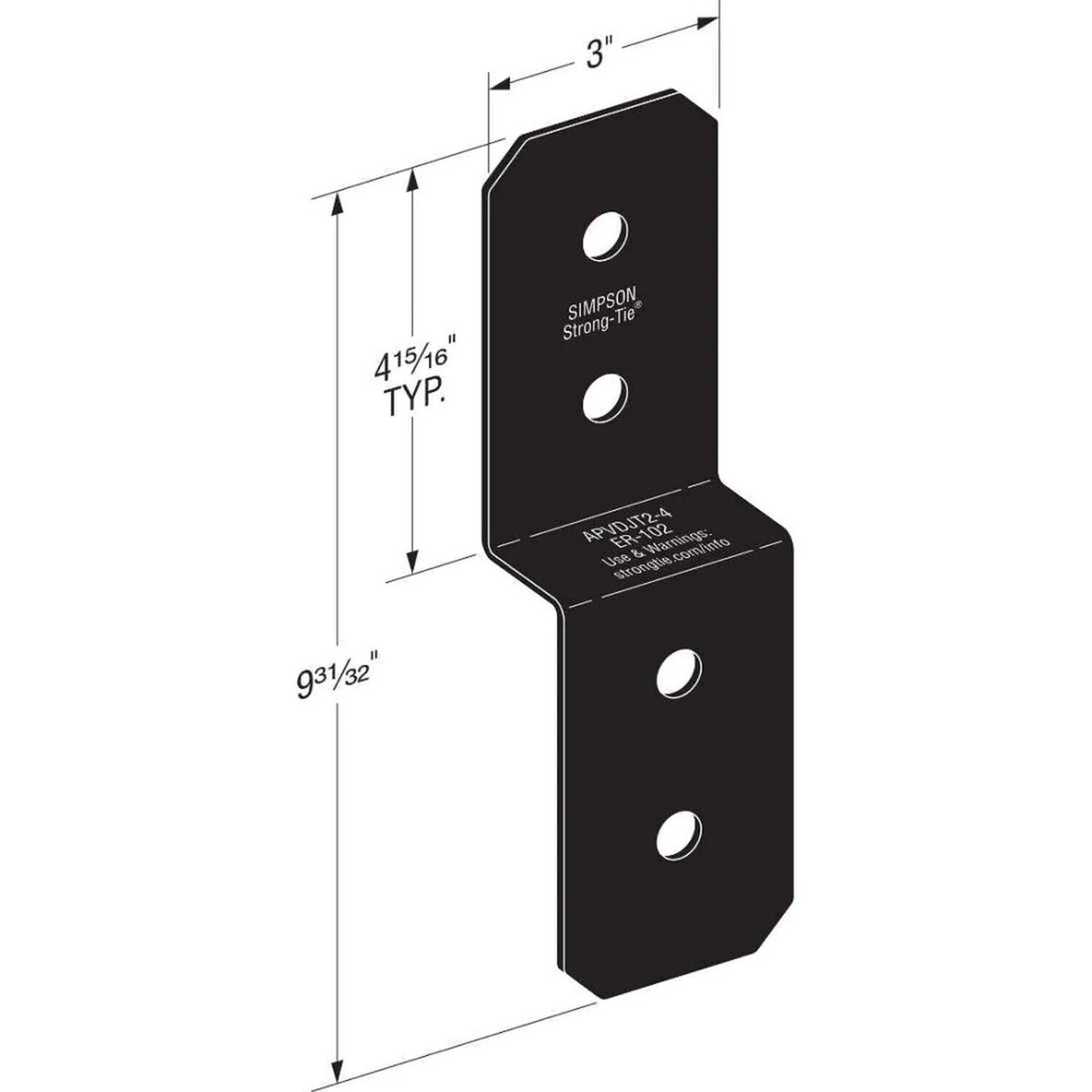 Simpson Strong-Tie APVDJT2-4 Outdoor Accents Avant Collection Deck Joist Tie for 2x - 2