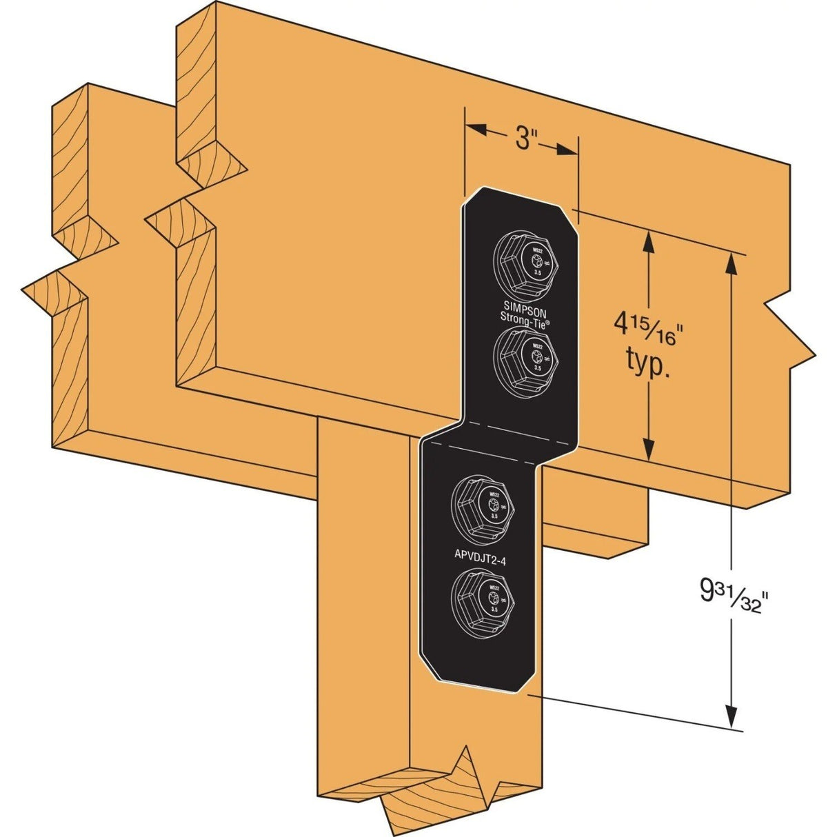 Simpson Strong-Tie APVDJT2-4 Outdoor Accents Avant Collection Deck Joist Tie for 2x - 3