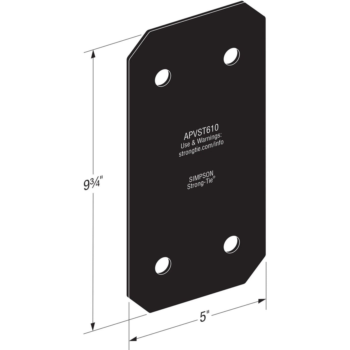 Simpson Strong-Tie APVST610 (5" x 9-3/4") Outdoor Accents Avant Collection 6x Flat Strap - Black Powder Coat - 2
