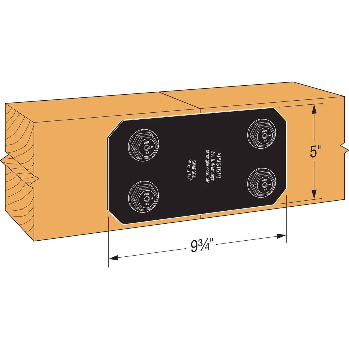 Simpson Strong-Tie APVST610 (5" x 9-3/4") Outdoor Accents Avant Collection 6x Flat Strap - Black Powder Coat - 3