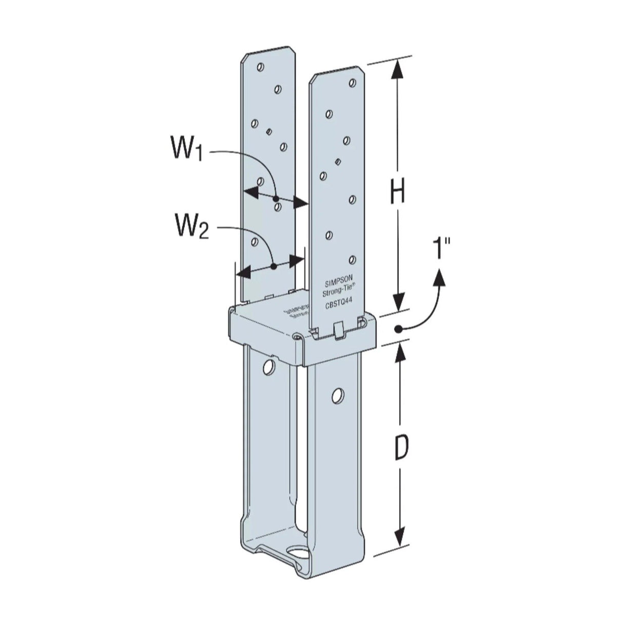 Simpson Strong-Tie CBSTQ44Z-SDS2 (4" x 4") Quick-Install Column Base with SDS Screws for 4x4 Wood Posts - 3