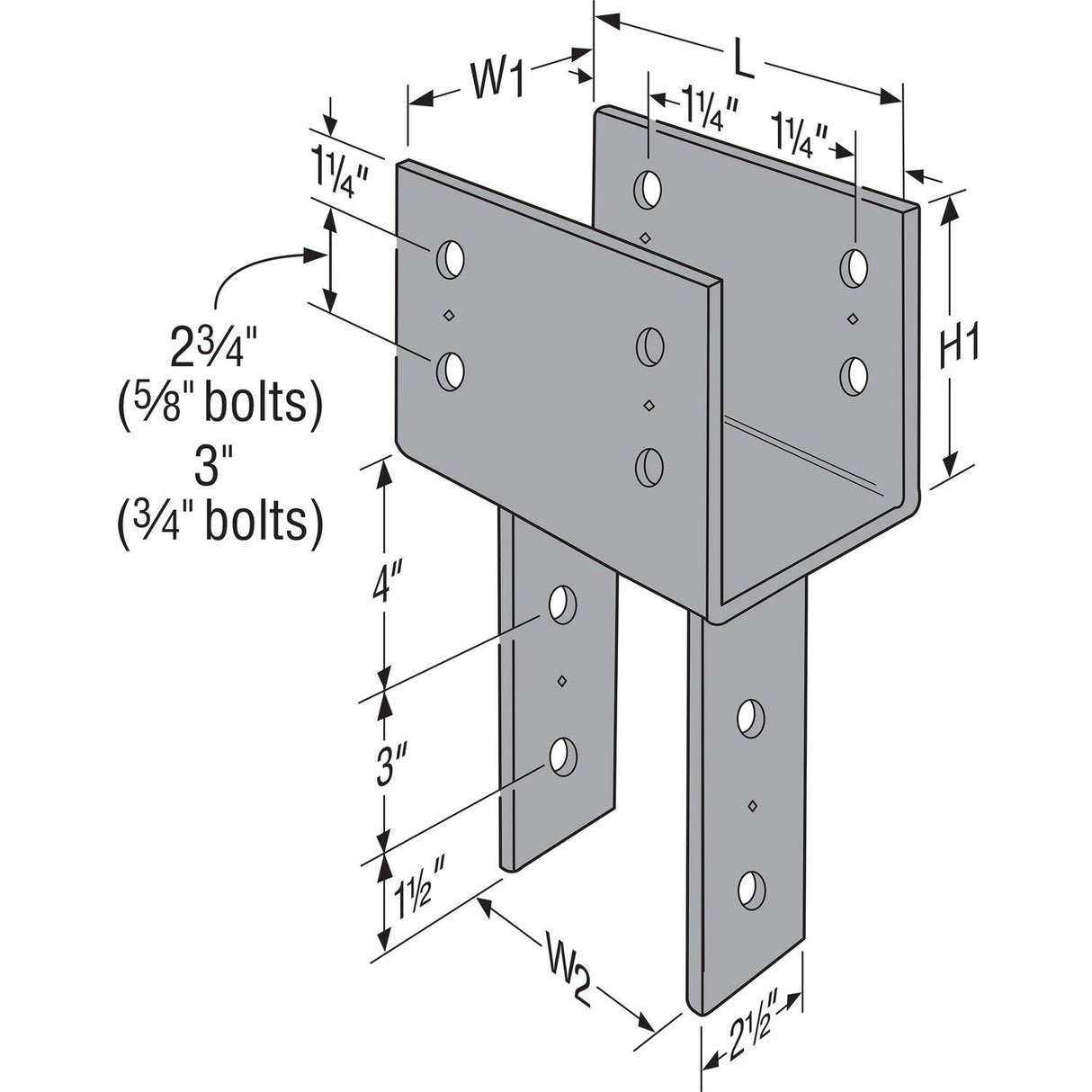 Simpson CC3 1/4-6 Strong-Tie CC Column Cap for 3-1/8" Beam, 6x Post - 2