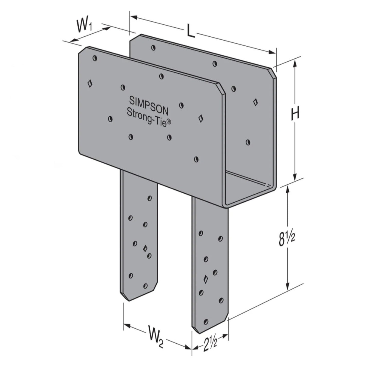 Simpson Strong-Tie CCQ4.62-5.50SDS (Triple-2x Beam, 6x Post) Column Cap with SDS Screws Gray Paint - 3