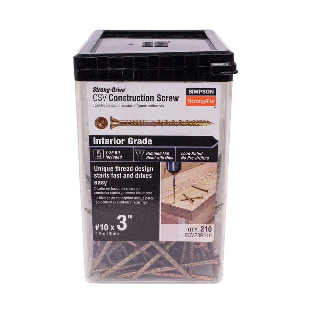 Simpson Strong-Tie CSVZ3R210 Strong-Drive (#10 x 3") CSV Construction Screw, Flat Head, Yellow Zinc (210 Pack) - 2