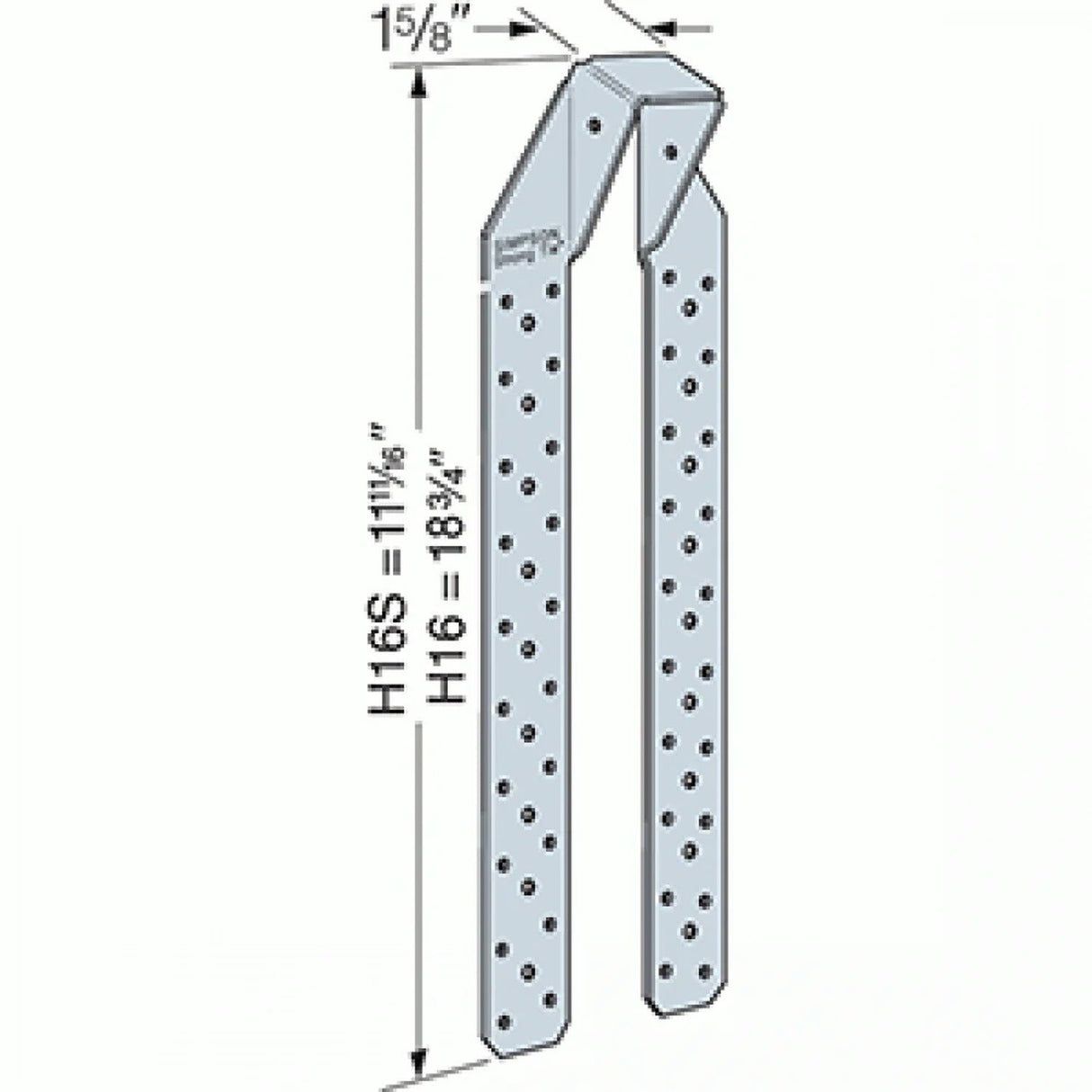 Simpson Strong-Tie H16 (18-3/4" x 1-5/8" x 18ga) Hurricane Tie - G90 Galvanized - 2