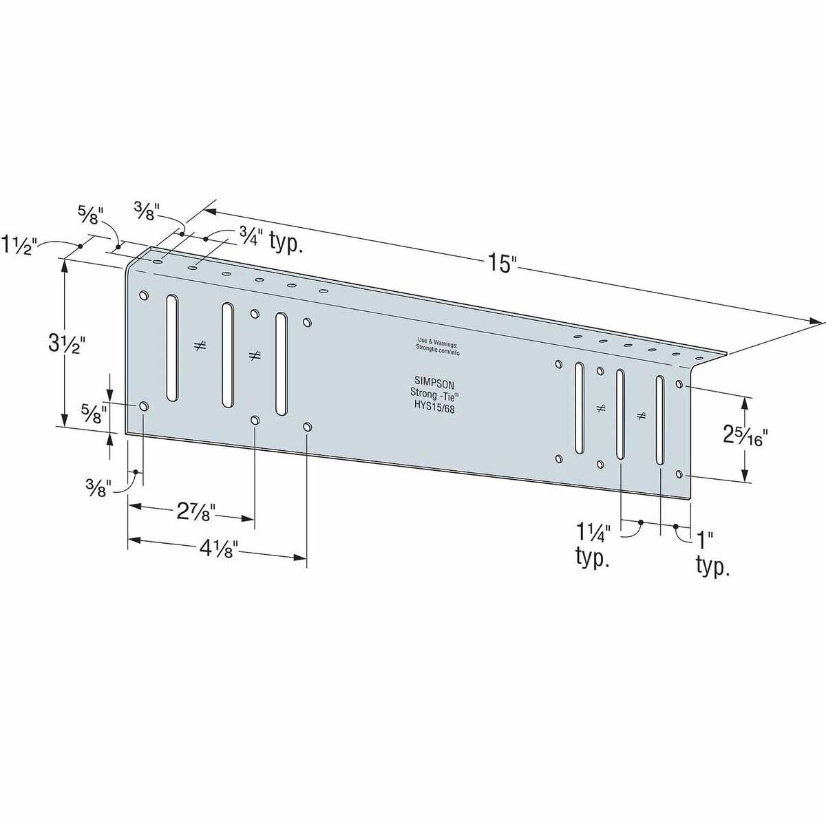 Simpson HYS15/68-KT25 Strong-Tie 15" 14-Gauge Bypass Hybrid Strut Kit with Screws - Cold-Formed Steel Connector - 2