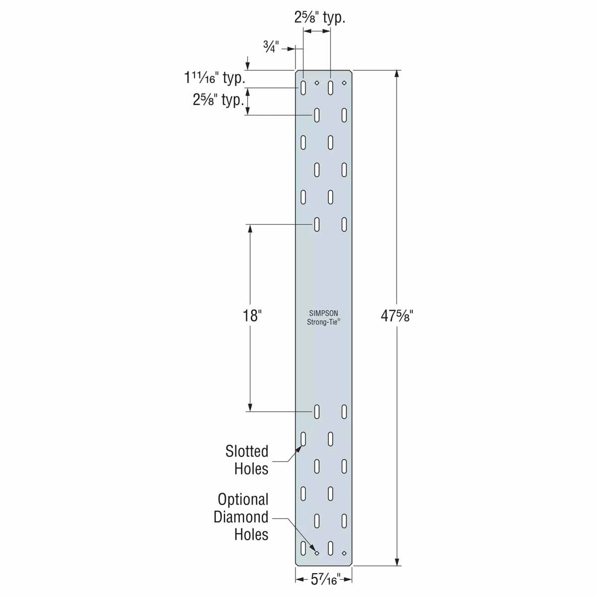 Simpson MTWS48-5.5 Strong-Tie 7-Gauge Mass Timber Washer Strap for CLT and Engineered Wood Connections