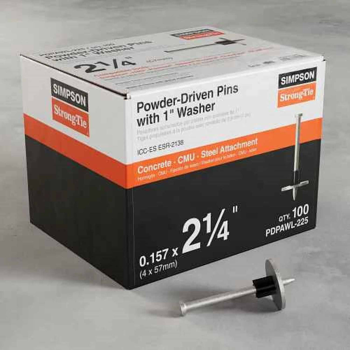 Simpson Strong-Tie PDPAWL-225 (1" Washer, 2-1/4", 0.157" Shank) Powder-Actuated Pin with Washer, Mechanically Galvanized Steel (100 Pack) - 3