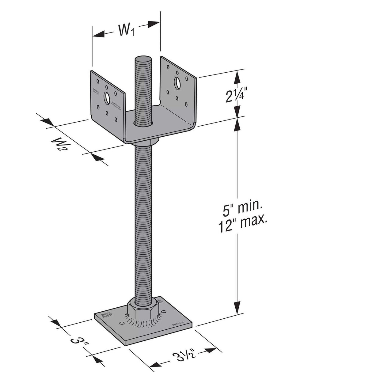 Simpson Strong-Tie PPBF44 (4x4) 12 Gauge Adjustable Porch Post Base - 2