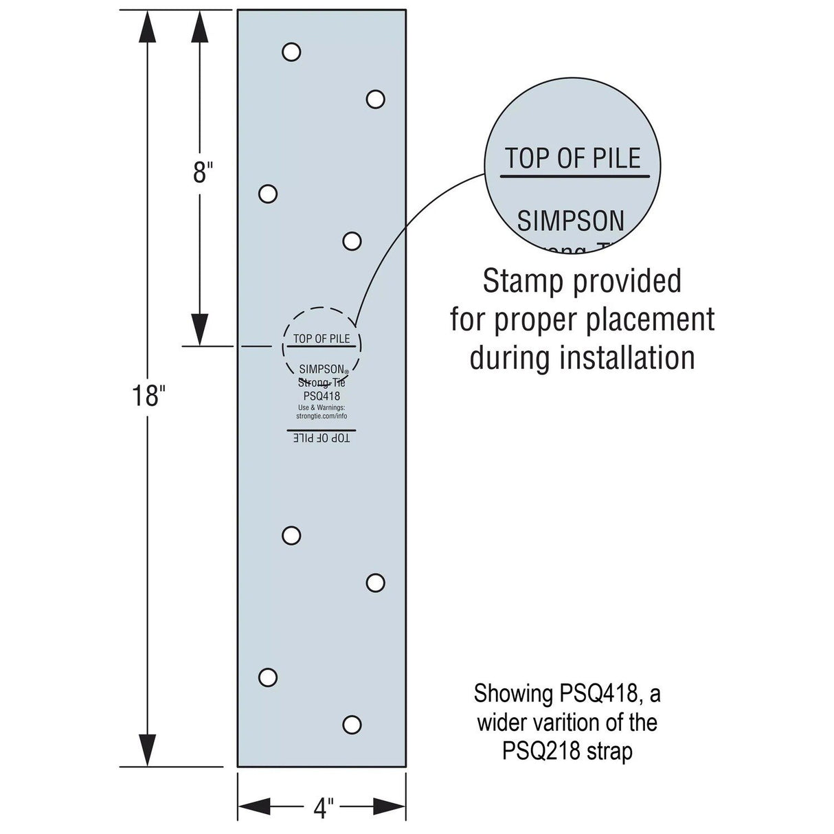 Simpson Strong-Tie PSQ218 (18") 7 Gauge Piling Strap - Hot Dip Galvanized - 2