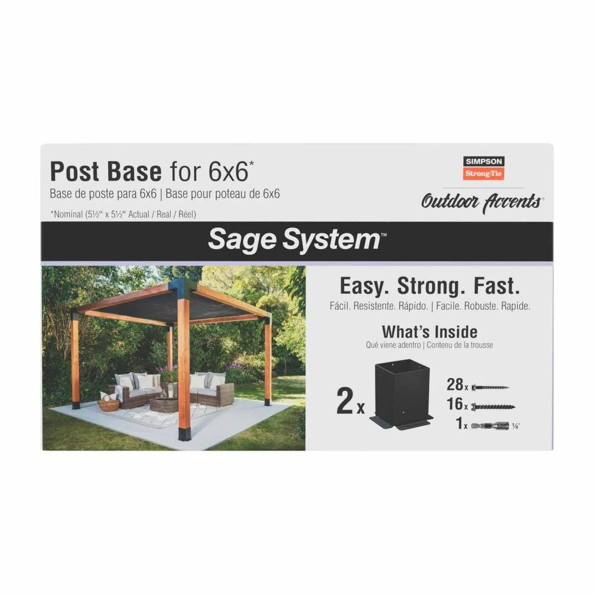 Simpson Strong-Tie SAGE-B66-KT2 (6x6) Black Powder Coated Sage-B Post Base with Screws (2 Pack) - 2