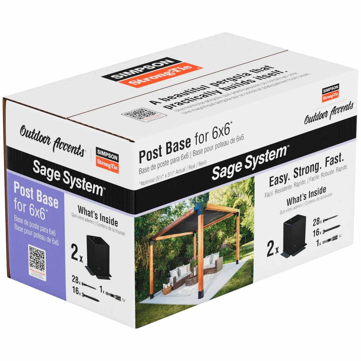 Simpson Strong-Tie SAGE-B66-KT2 (6x6) Black Powder Coated Sage-B Post Base with Screws (2 Pack) - 5