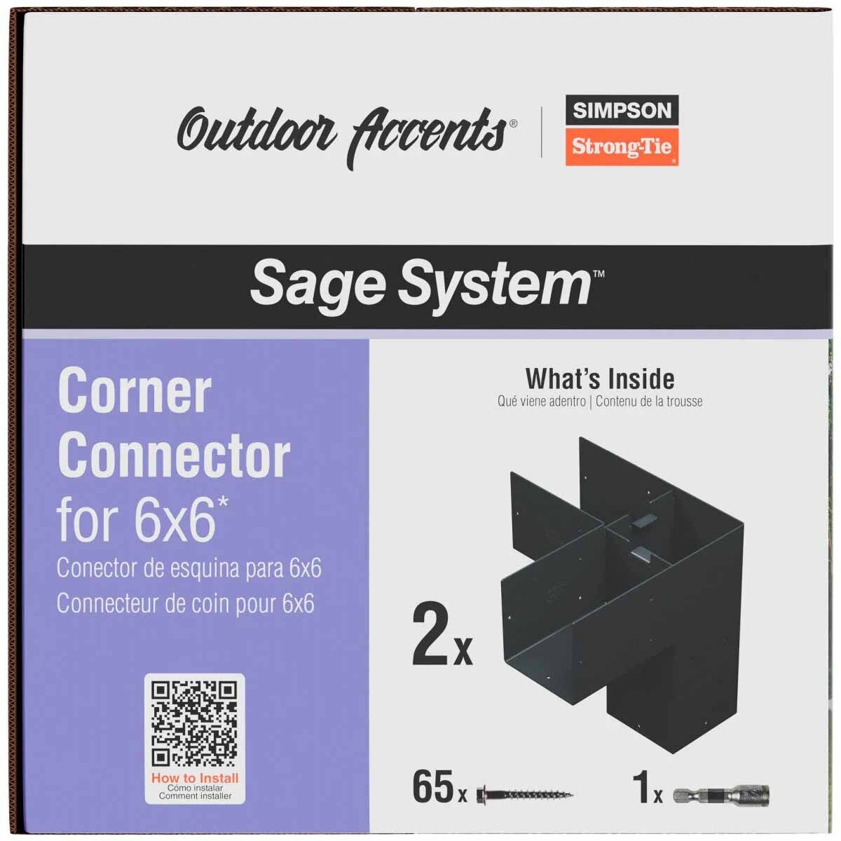 Simpson SAGE-C66-KT2 Strong-Tie Outdoor Accents Sage System 6x6 Corner Connector Kit with Screws - Decorative Black Powder-Coated Steel for Pergolas and Outdoor Structures (2 Pack) - 4