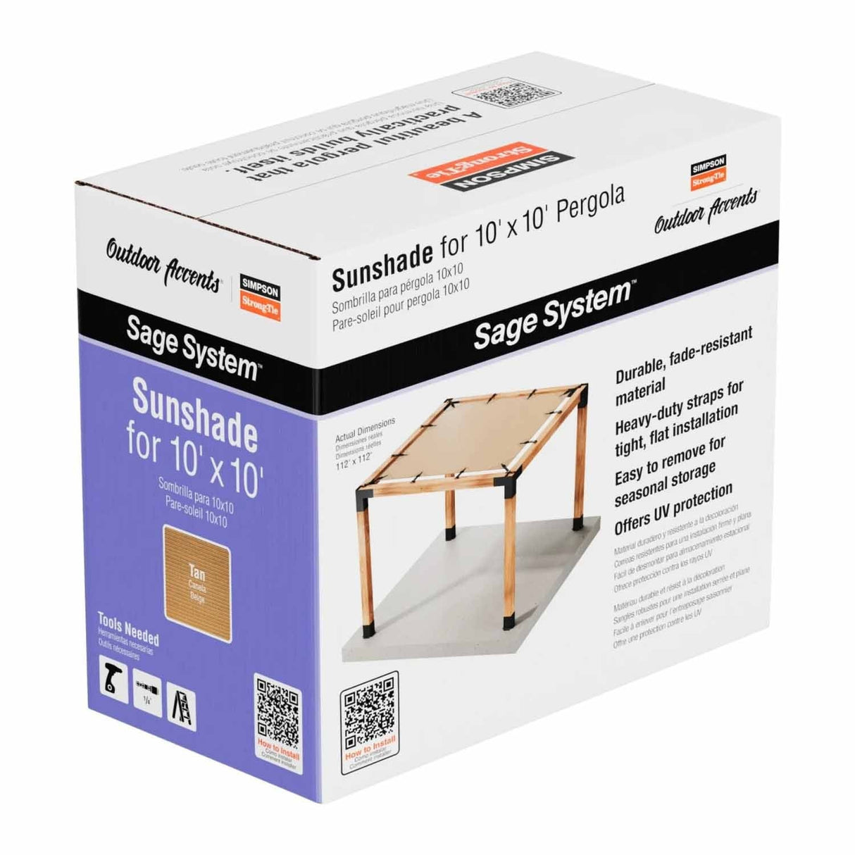 Simpson Strong-Tie SAGE-SHADE10X10T (10' x 10') Outdoor Accents Sage System Sunshade for Pergola, Tan - 2