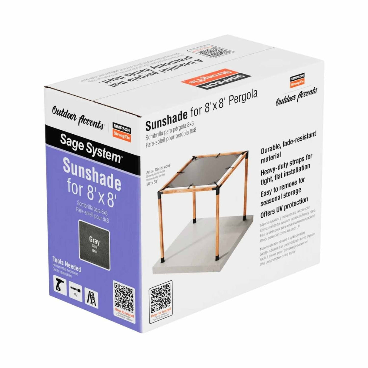 Simpson Strong-Tie SAGE-SHADE8X8G (8' x 8') Outdoor Accents Sage System Sunshade for Pergola, Gray - 2