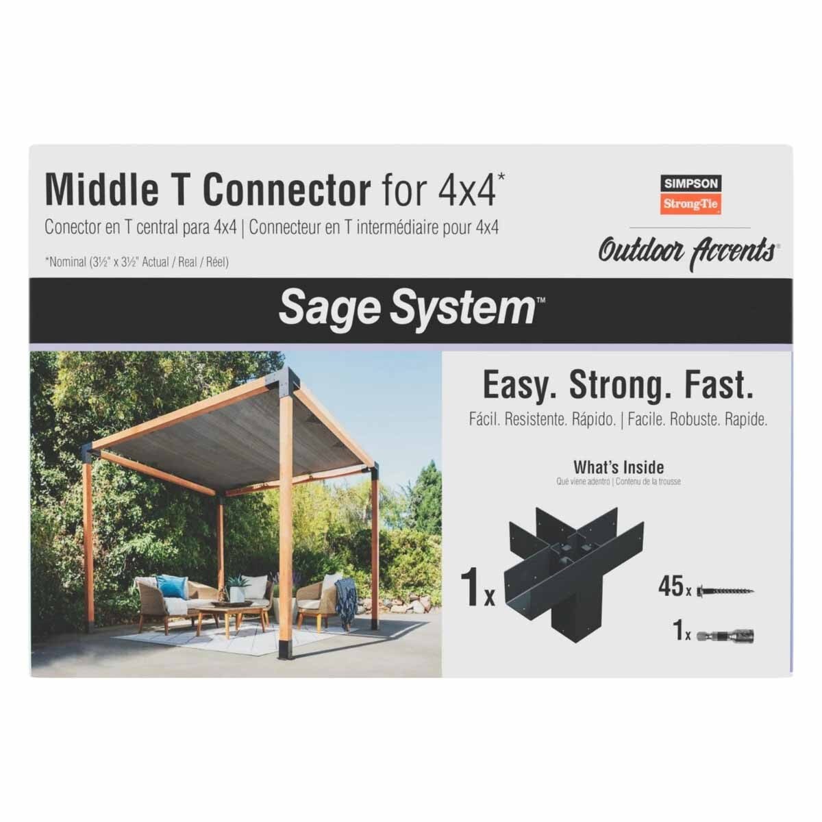 Simpson SAGE-T44-KT1 Strong-Tie Outdoor Accents Sage System 4x4 Middle T Connector Kit with Screws - Decorative Black Powder-Coated Steel for Pergolas and Timber Framing - 4