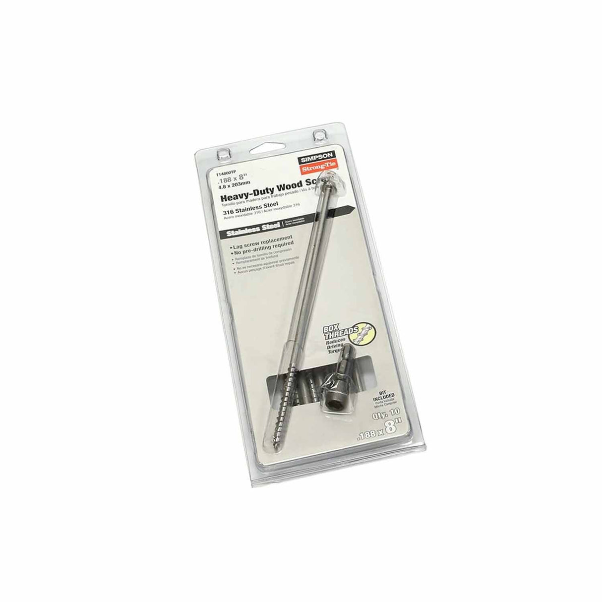 Simpson Strong-Tie SDWH19800SS-R10 Strong-Drive (0.185" x 8") SDWH Timber-Hex SS Screw,Type 316 (10 Pack) - 2