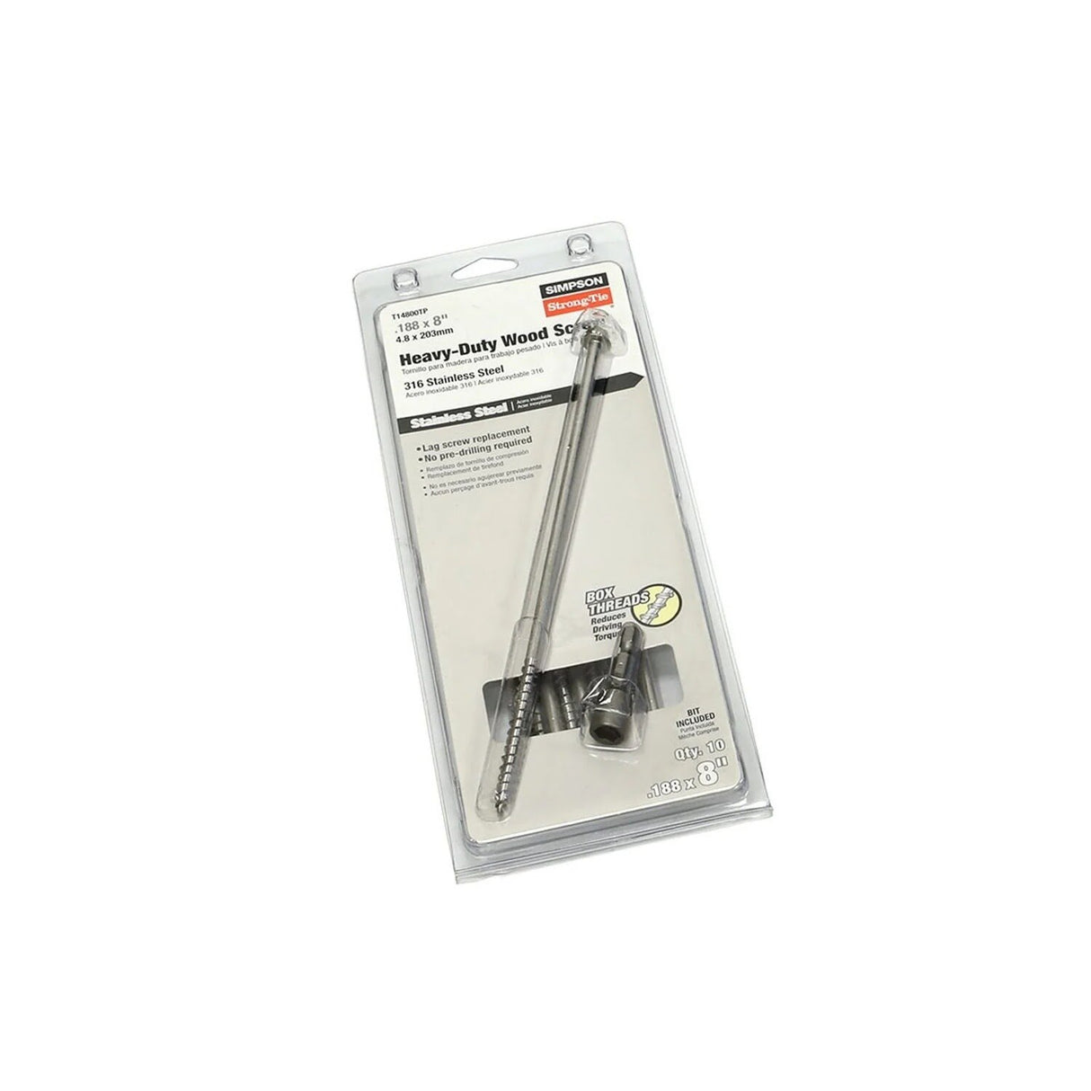 Simpson Strong-Tie SDWH19800SS-R50 Strong-Drive (0.185" x 8") SDWH Timber-Hex SS Screw,Type 316 (50 Pack) - 3