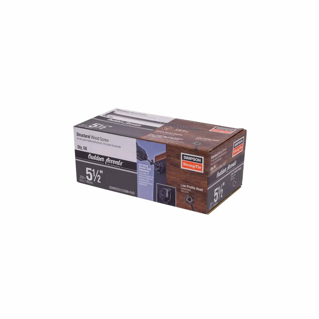 Simpson Strong-Tie SDWS22512DBB-R50 Strong-Drive (.220" x 5-1/2") T40 Outdoor Accents Structural Wood Screw, Black (50 Pack) - 2