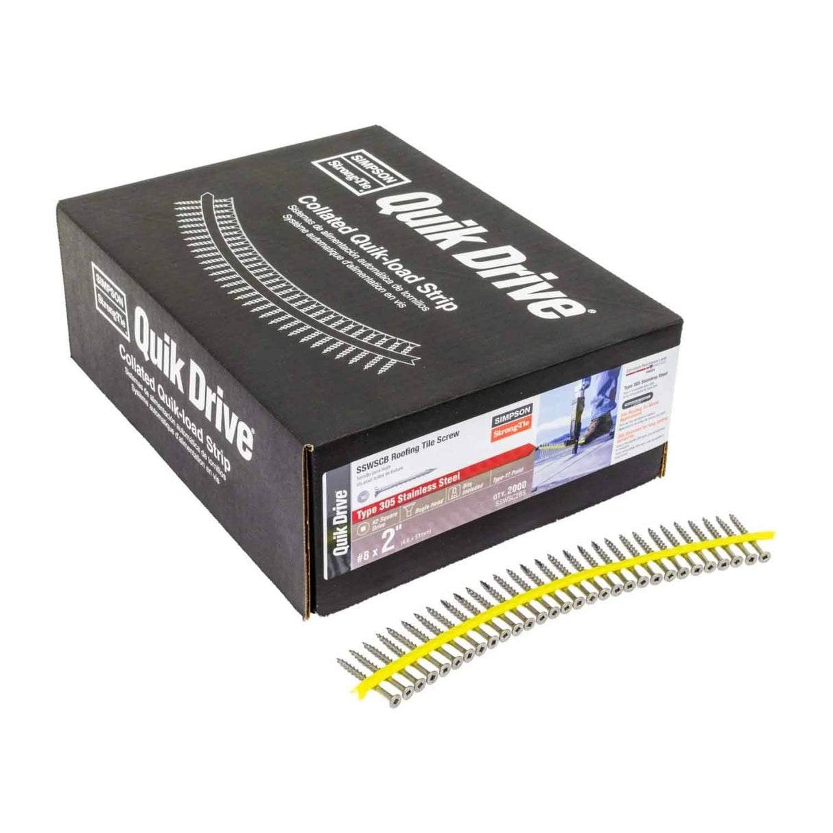 Simpson Strong-Tie SSWSC2BS (#8 x 2") Strong-Wall Roofing Tile Screw Collated Type 305 Stainless Steel (2000 Pack) - 2
