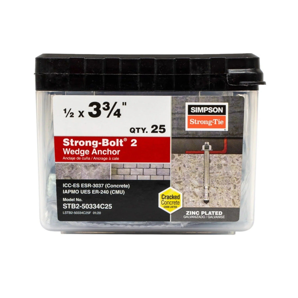 Simpson Strong-Tie STB2-503344SS Strong Bolt 2 (1/2" x 3-3/4") Stainless Steel Wedge Anchor - Unassembled(25 Pack) - 2
