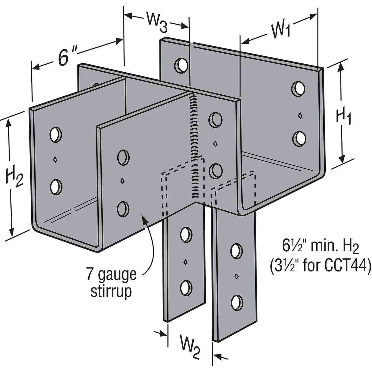 Simpson Strong-Tie CCT666 Heavy-Gauge Steel Column Cap T Configuration for 6x Beams and Posts - 2
