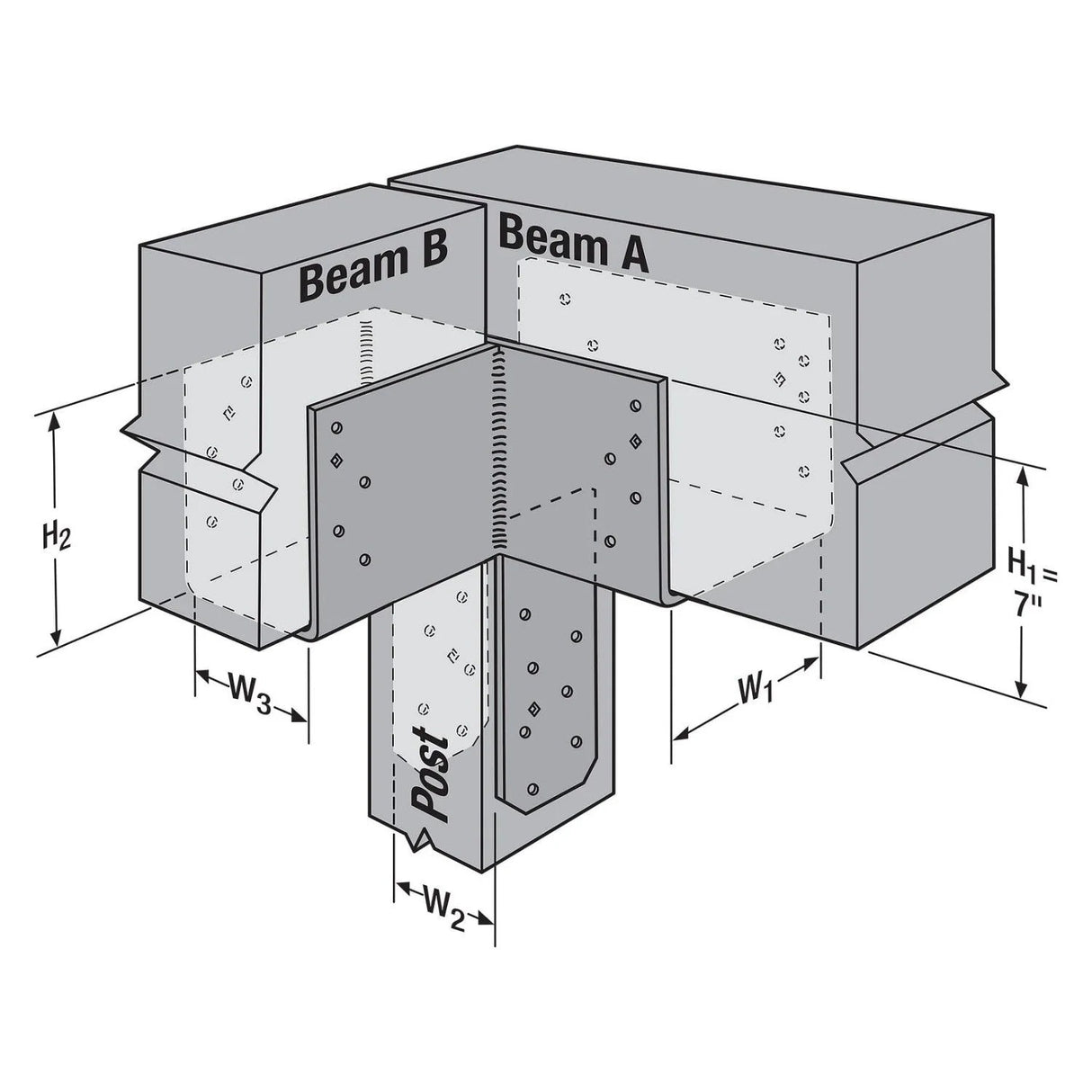 Simpson Strong-Tie ECCLRQ3.25-4SDS End Column Cap L-Shaped Right with SDS Screws for 3-1/4x Beams and 4x Posts - 2