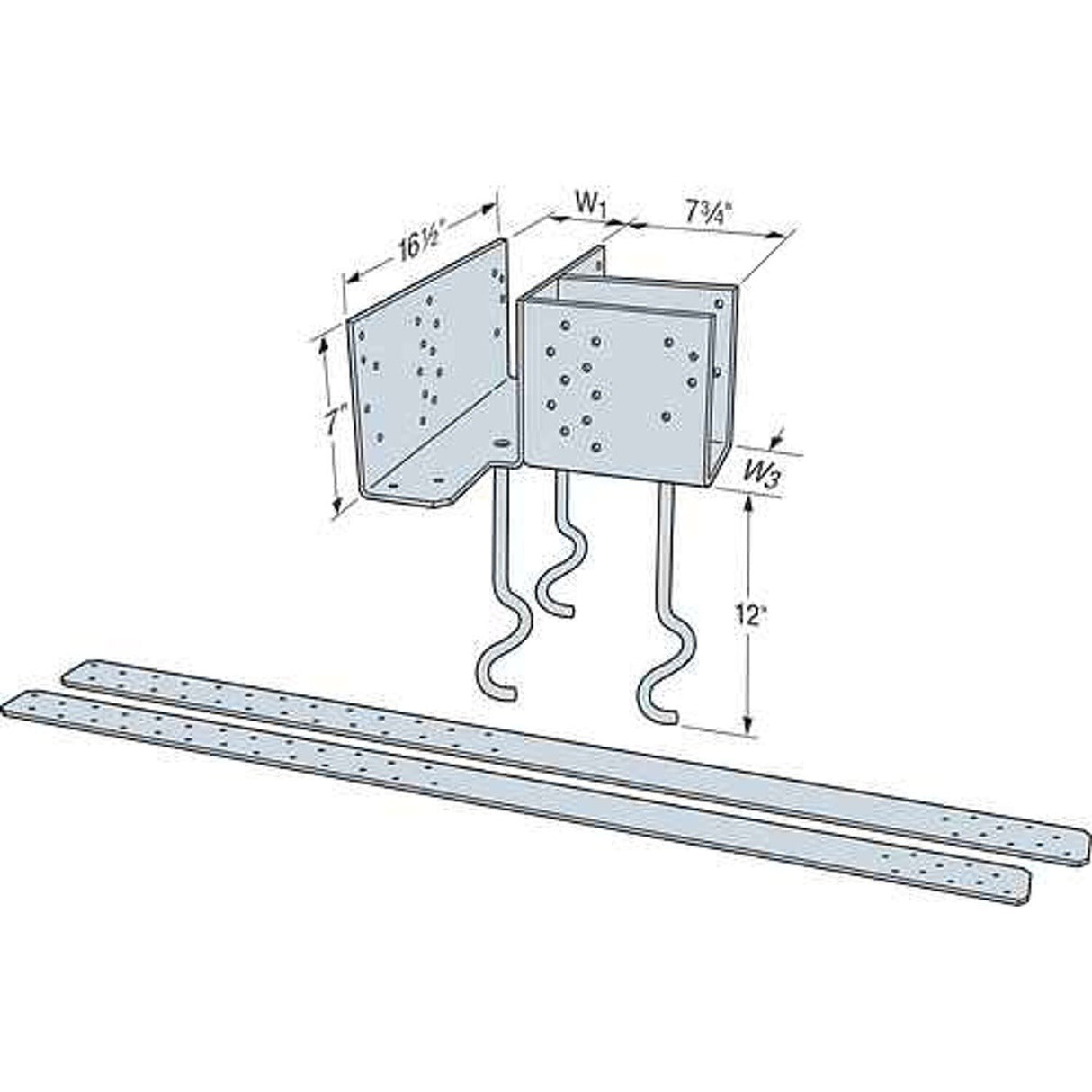Simpson ECCLRQMD3.62G-KT Strong-Tie Simpson Hot-Dip Galvanized L-Shape Embedded Column Cap for 3-5/8 in Beam, Skewed Right - High Uplift & Lateral Resistance for Concrete/CMU Piers - 3