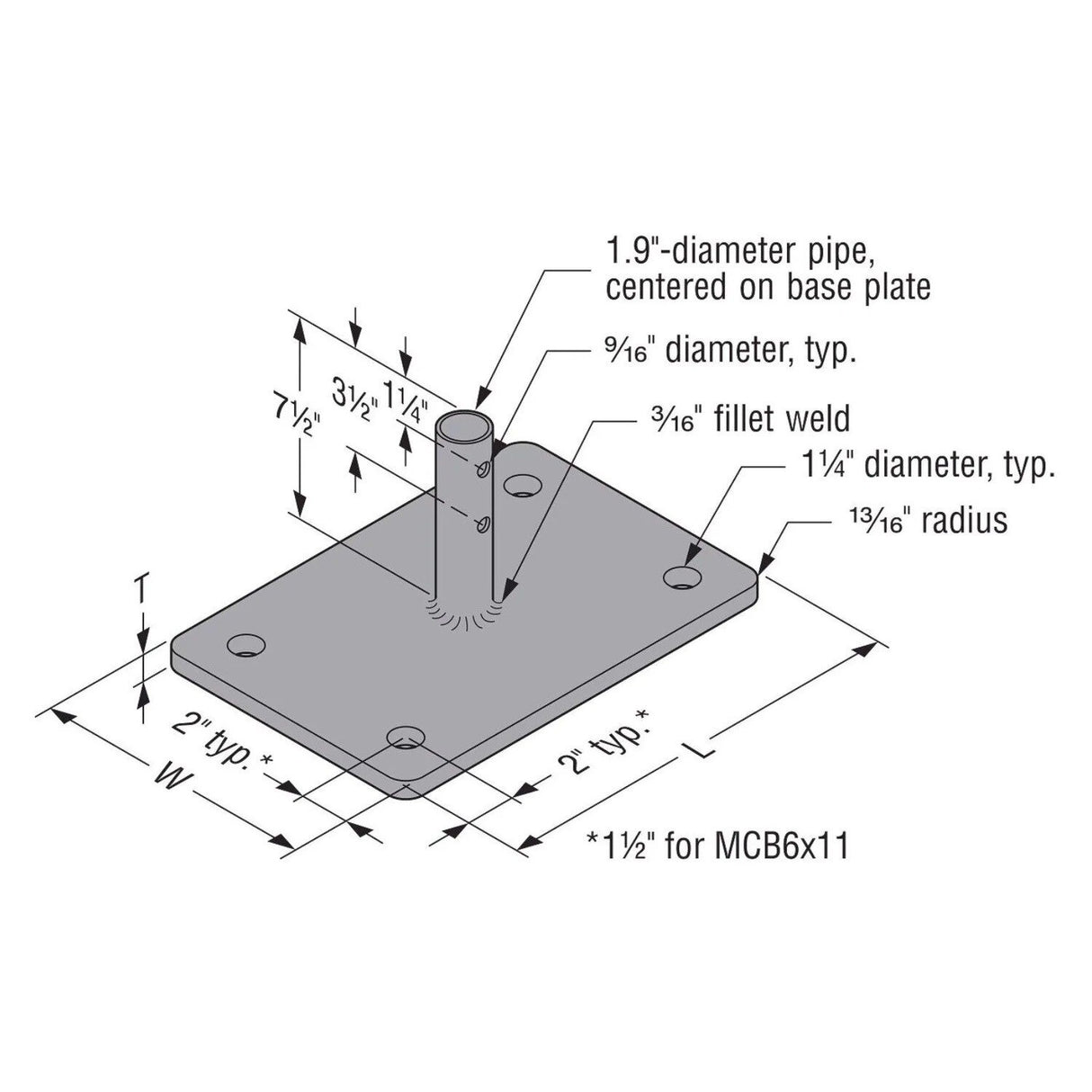 Simpson MCB6X11 Strong-Tie Mass Timber Column Base 6" x 11" for Glulam to Concrete Connections - 3
