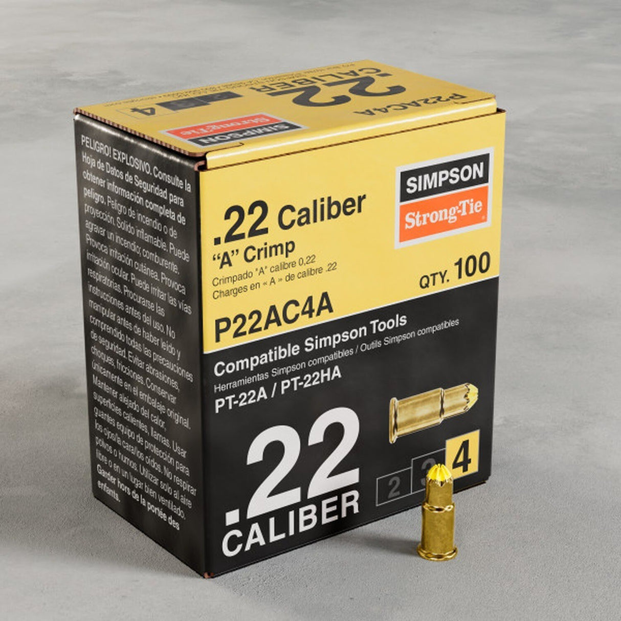 Simpson Strong-Tie P22AC4A-R100 (0.22-Caliber) A Single-Shot Crimp Loads, LVL 4, Yellow (100 Pack) - 2