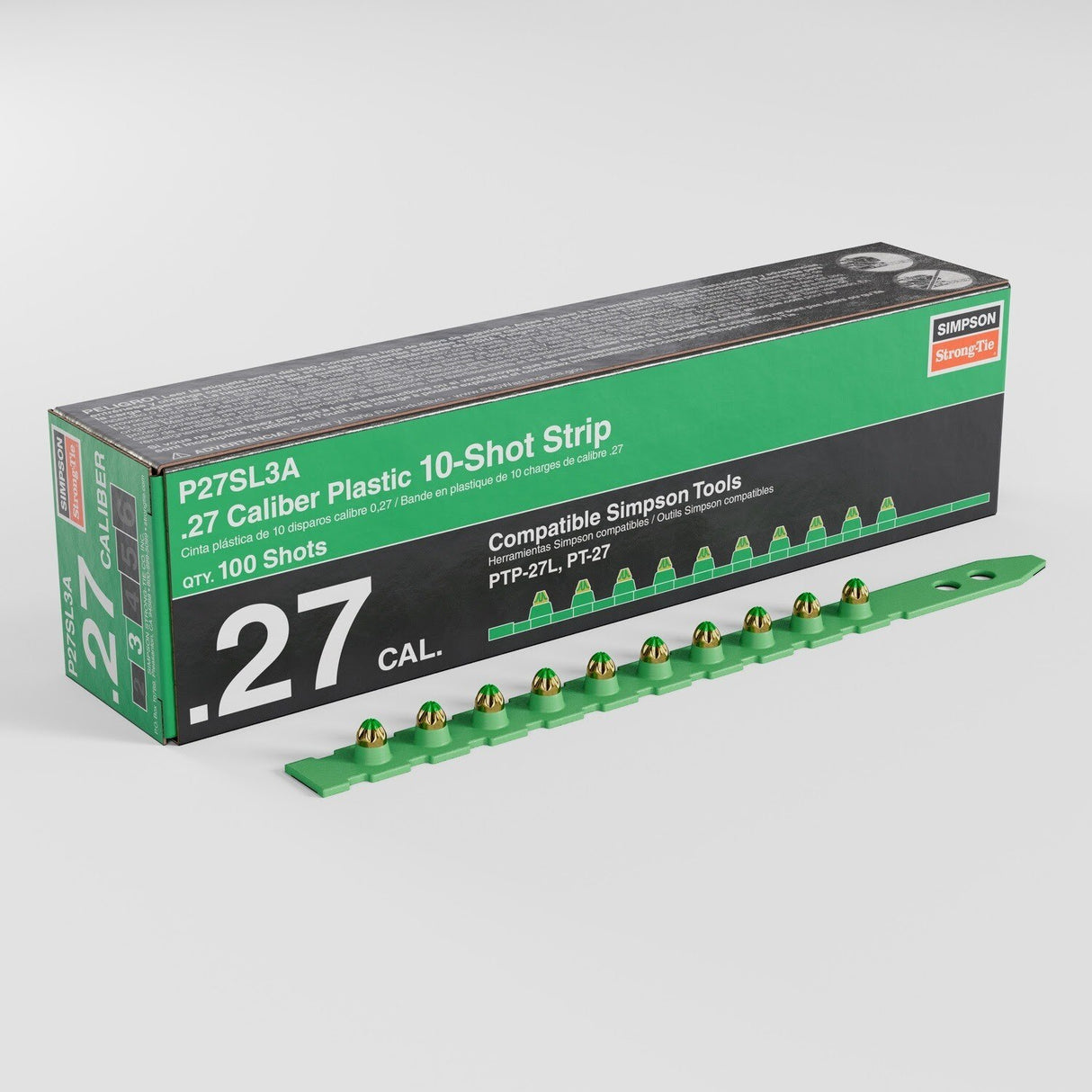 Simpson Strong-Tie P27SL3A-R100 (0.27 Caliber) Plastic, 10-Shot Strip Loads, Green (100 Pack)