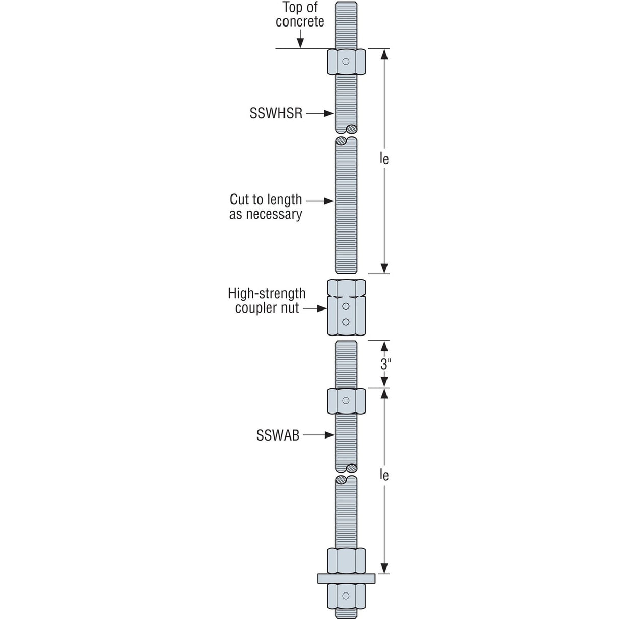 Simpson Strong-Tie SSWHSR1X2KT Strong-Wall (3/4" x 24" x 21" le) Steel High-Strength Rod Kit for Shearwalls