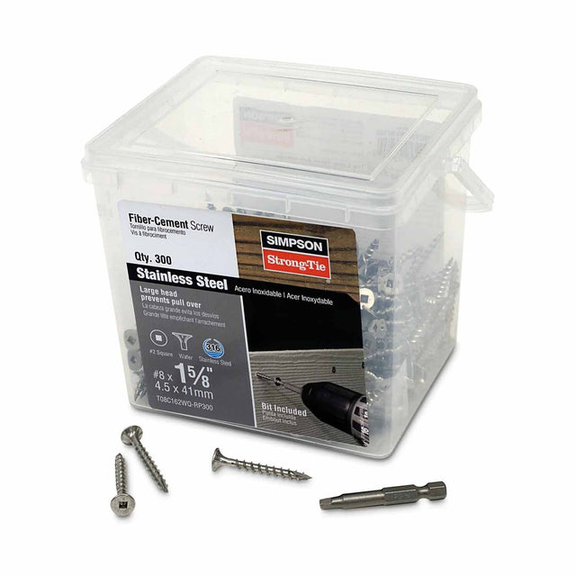 Simpson Strong-Tie T08C162WQ-RP300 (#8 x 1-5/8" #2) Fiber-Cement Screw Ribbed Wafer Head, Type 316 (300 Pack)