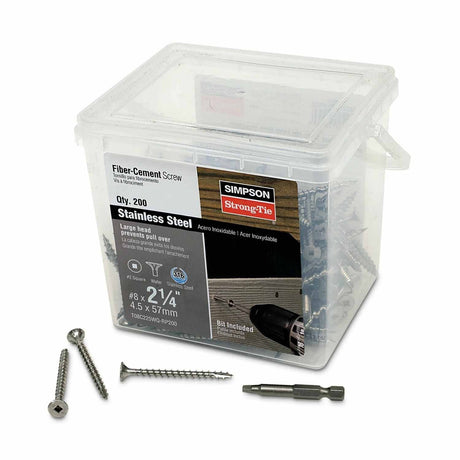 Simpson Strong-Tie T08C225WQ-RP200 (#8 x 2-1/4") Fiber-Cement Screw, Ribbed Wafer Head, Type 316 (200 Pack)