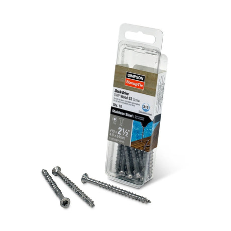 Simpson Strong-Tie T10250WP-RP10 Deck-Drive (#10 x 2-1/2") T-25 DWP Wood SS Screw, Flat Head, Type 316 (10 Pack)