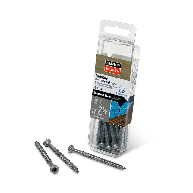 Simpson Strong-Tie T10250WP-RP10 Deck-Drive (#10 x 2-1/2") T-25 DWP Wood SS Screw, Flat Head, Type 316 (10 Pack)