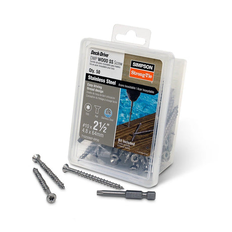Simpson Strong-Tie T10250WP-RP50 Deck-Drive (#10 x 2-1/2") T-25 DWP Wood SS Screw, Flat Head, Type 316 (50 Pack)
