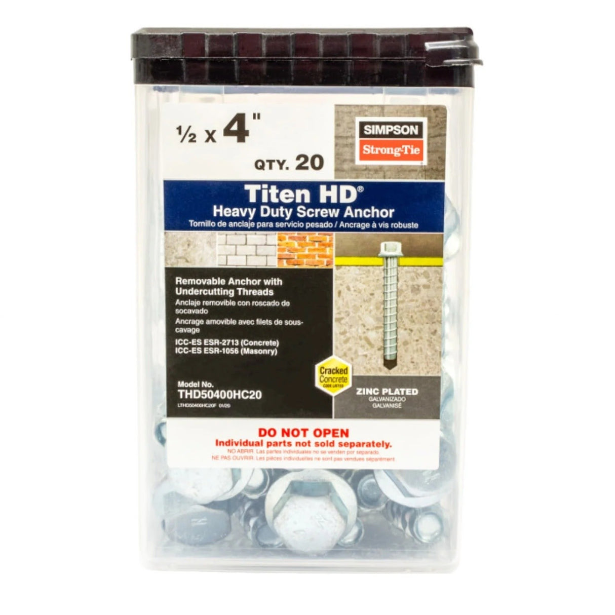 Simpson Strong-Tie THD50400H Titen HD (1/2" x 4") Heavy-Duty Screw Anchor - Zinc Plated (20 Pack) - 2