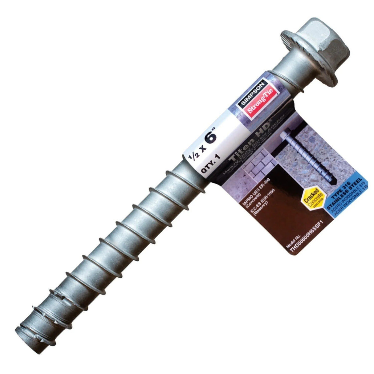 Simpson Strong-Tie THD50600H6SSF1 Titen HD(1/2" x 6") Heavy Duty SS Screw Anchor - Type 316 - 3