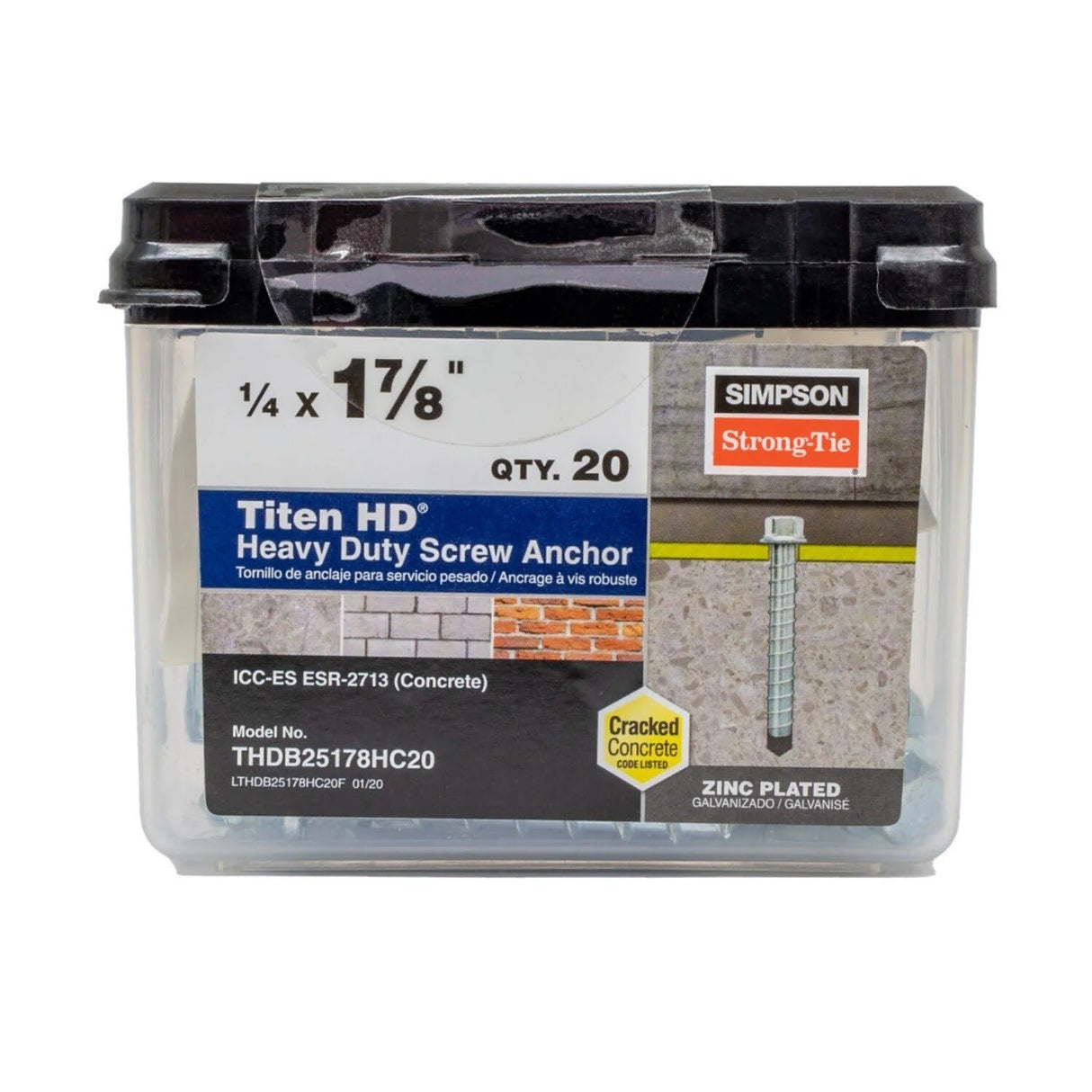 Simpson Strong-Tie THDB25178HC20 Titen HD (1/4" x 1-7/8") Heavy-Duty Screw Anchor - Zinc Plated (20 Pack) - 2
