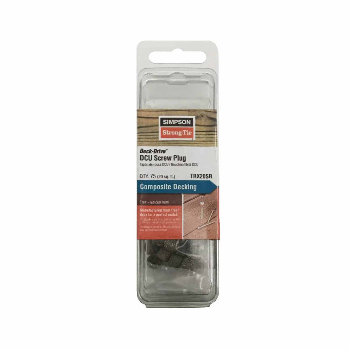 Simpson Strong-Tie TRX20SR Deck-Drive Composite Decking Screw Plug - Trex Spiced Rum (75 Pack)