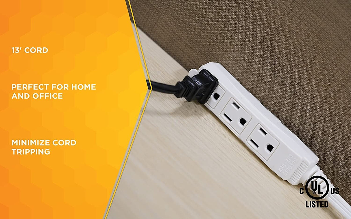 SlimLine 2232 Angled Flat Plug Extension Cord, Space Saving Flat Design, 3 Grounded Outlets, 13 - 3