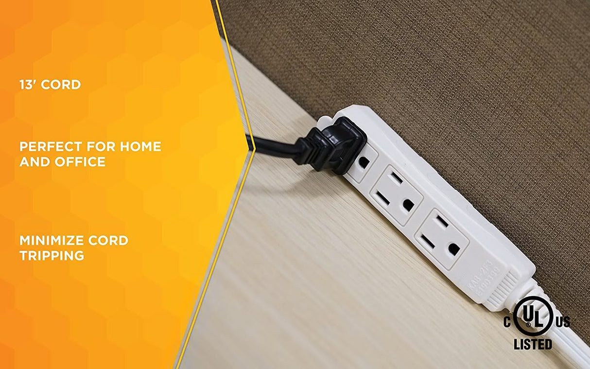 SlimLine 2232 Angled Flat Plug Extension Cord, Space Saving Flat Design, 3 Grounded Outlets, 13 - 3