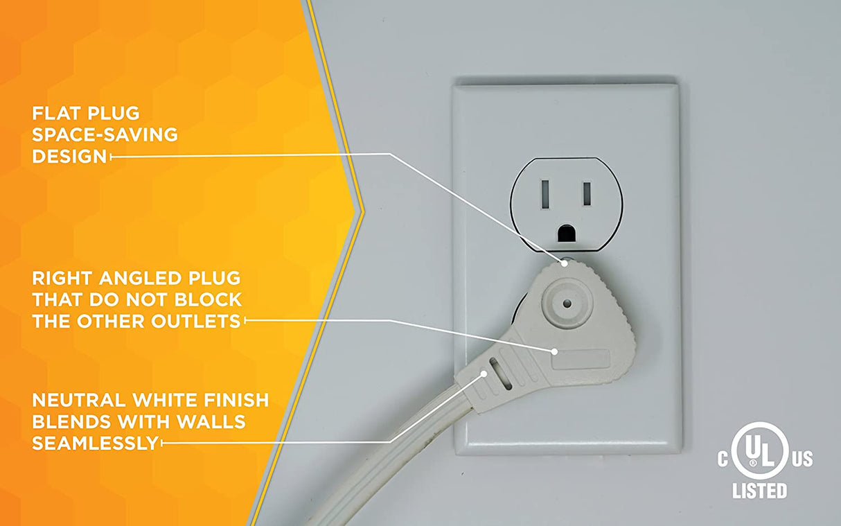 SlimLine 2232 Angled Flat Plug Extension Cord, Space Saving Flat Design, 3 Grounded Outlets, 13 - 4