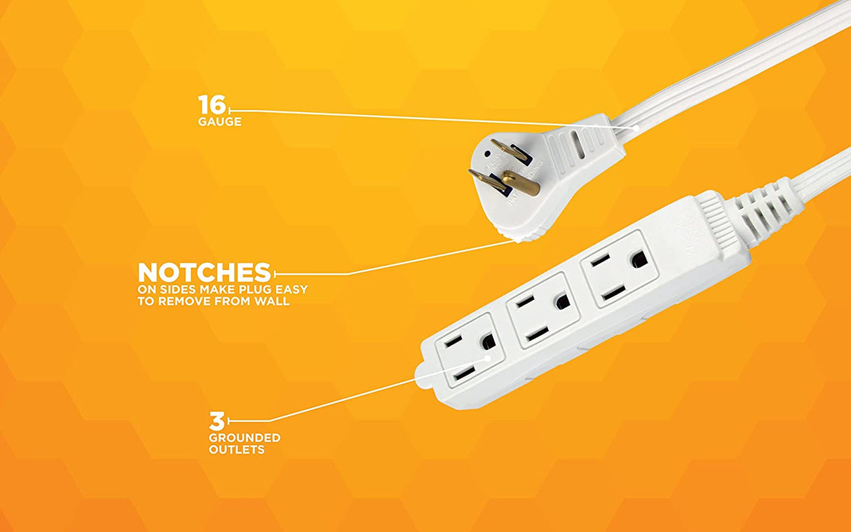 SlimLine 2232 Angled Flat Plug Extension Cord, Space Saving Flat Design, 3 Grounded Outlets, 13 - 5