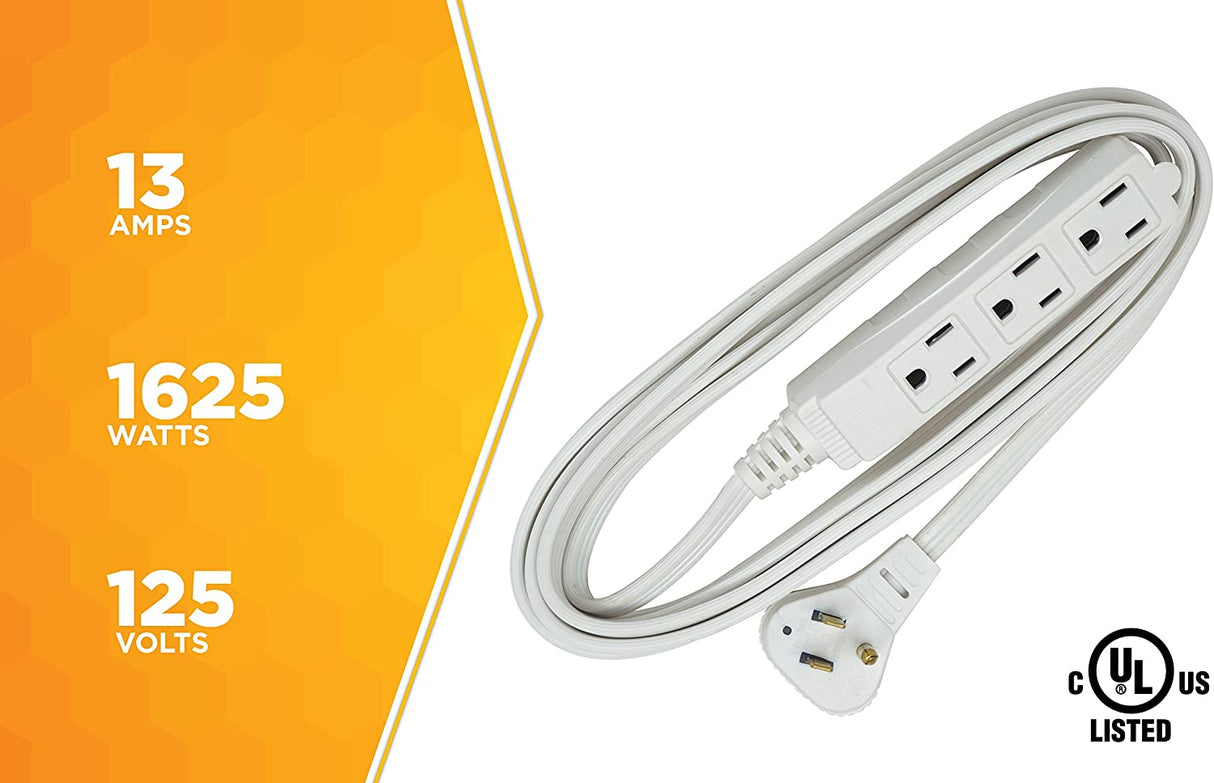 SlimLine 2232 Angled Flat Plug Extension Cord, Space Saving Flat Design, 3 Grounded Outlets, 13 - 6